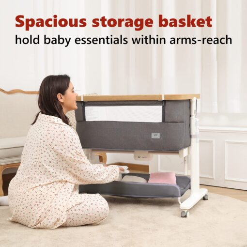 VaVaSoo Rocking Bassinet for Baby Electric Automatic Bedside Sleeper Rocks Itself 3 Motion Auto Rolling Newborn Cradle 5 Height Adjustable with Music, Wheels, Storage, Dark Grey - Image 4