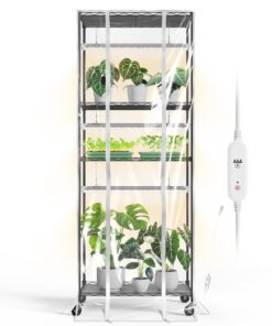 Bstrip Indoor Greenhouse with Grow Light, Metal Plant Stand, 3 Pack T8 2FT Full Spectrum Plant Lights, Timer, Black, 23.5"x13.8"x59"
