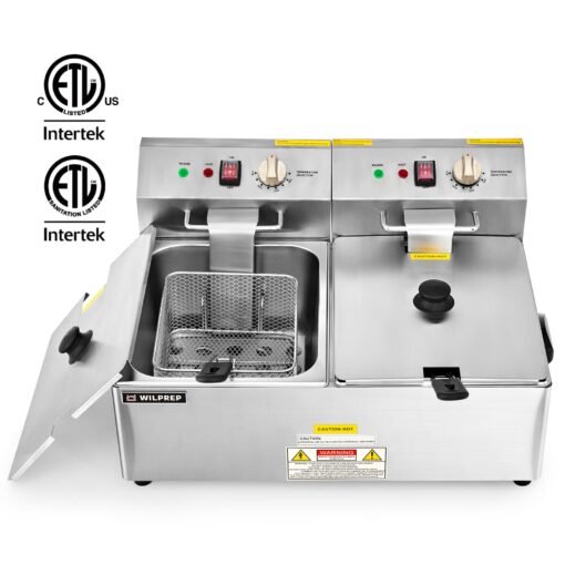 WILPREP 1600W Electric Deep Fryer, 20 lb. Commercial Deep Fryer with Dual Oil Tanks Baskets & Adjustable Temperature, Stainless Steel Electric Countertop Fryer with ETL & ETL Sanitation Certification - Image 9