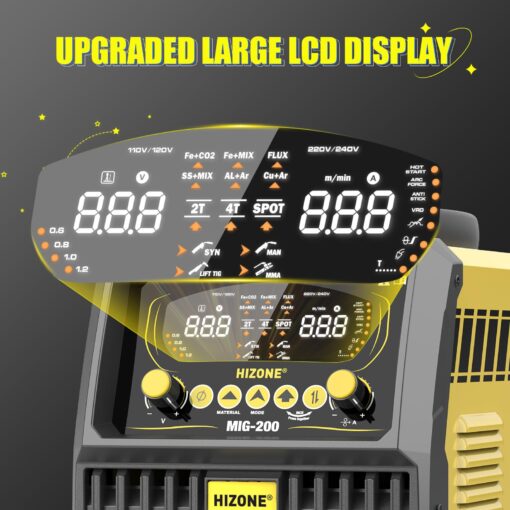 HIZONE 200A MIG Welder, 8 in 1 Aluminum/Copper/Gas MIG/Gasless Flux Core MIG/Stick/Lift TIG/Spot Welding/Spool Gun Compatible Welding Machine, Large LED Display, 120V/240V Multi Process Welder - Image 5