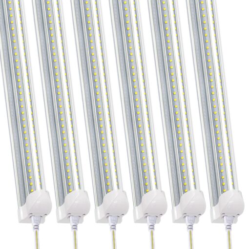 SZSKYING (6 Pack 8FT LED Shop Light,T8 Integrated LED Lights Daylight White,72W 7200LM 6500K,High Output Clear Cover,V Shape 8' LED Bulb Fixtures Linkable,8 Foot LED Shop Lights for Workshop.