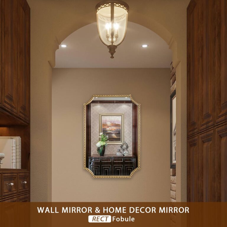 Fobule 24"x36" Mirror for Wall, Scalloped Corners Rectangle Decorative Mirror, Metal Beaded Frame Accent Wall Decor for Bathroom, Entryway, Mantel, Antique Gold - Image 4