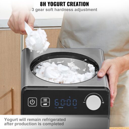 VEVOR Upright Automatic Ice Cream Maker with Built-in Compressor, 2 Quart No Pre-freezing Fruit Yogurt Machine, Stainless Steel Electric Sorbet Maker, 4 Modes Gelato Maker with Digital Display & Timer - Image 6