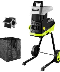 Electric 15-Amp Wood Chipper Shredder: 2800W 1.77-Inch Cutting Diameter Garden Leaf Mulcher with Wheels, Safety Locking Knob, 50L Collection Bag, Double Sided Blade System for Branches, Leaves, Waste