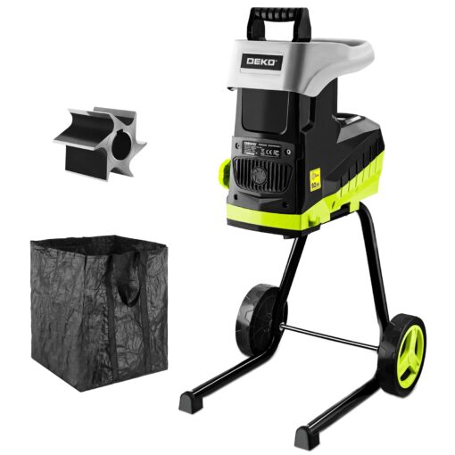 Electric 15-Amp Wood Chipper Shredder: 2800W 1.77-Inch Cutting Diameter Garden Leaf Mulcher with Wheels, Safety Locking Knob, 50L Collection Bag, Double Sided Blade System for Branches, Leaves, Waste