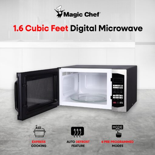 Magic Chef Countertop Microwave Oven, Small and Compact, 1100 Watt, 1.6 Cu Ft, Steel - Image 9