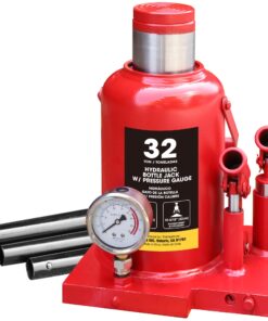 TCE 32 Ton (64,000 LBs) Torin Heavy Duty Professional Double Piston Car Bottle Jack with Gauge for Construction Stabilization, Red, ATH932001BU