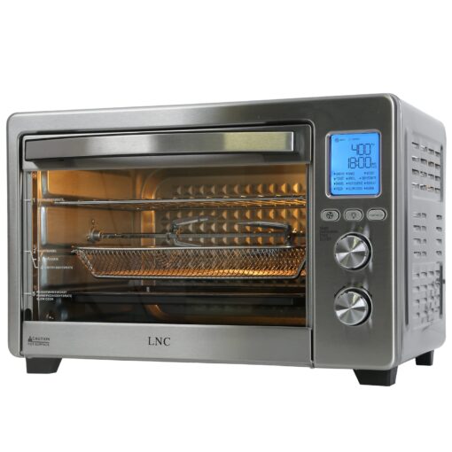 Air Fryer Oven Combo, 34QT Extra Large 1750W Toaster, 12" Pizza Convection Countertop, 12-in-1 Large Rotisserie With 4 Accessories, Stainless Steel, Silver