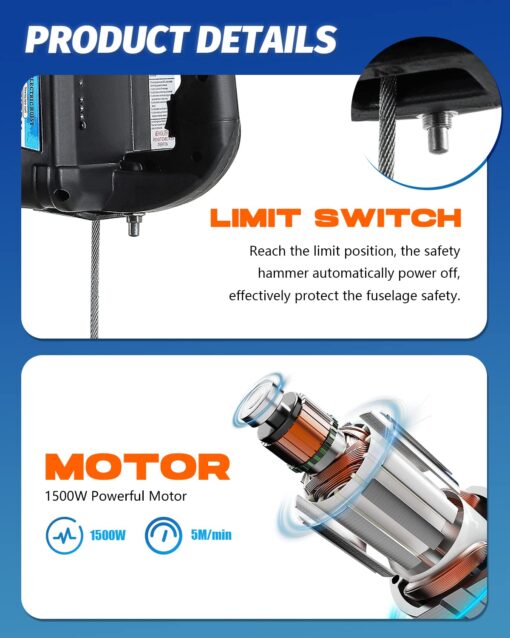 NEWTRY 3 in 1 Electric Hoist Winch 440lb, 16ft/min Manual|Cable| Control, 62ft Portable Power Electric Lift with Sling Strap for Lifting Small Engines, Bicycles, Groceries - Image 3