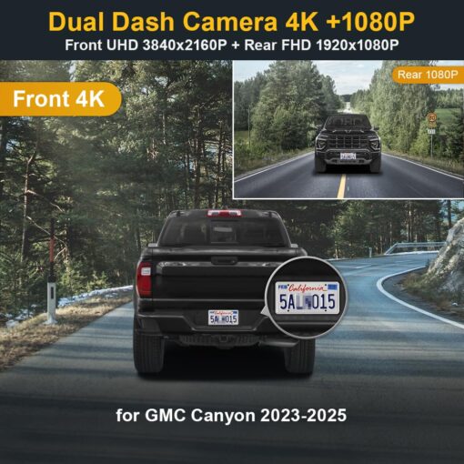 Fitcamx Front 2160P+Rear 1080P Dash Cam Adapts for GMC Canyon 2023-2025 AT4 AT4X Elevation Denali (Has Auto-Dimming), OEM Look, Dual Loop Recording, WiFi & APP, G-Sensor, Easy to Use, 128GB Card - Image 6