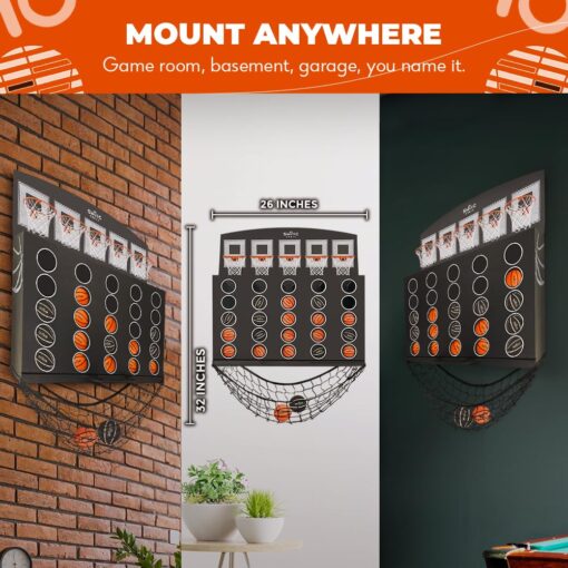 SWOOC Games - Low Post Lineup™ | Wall Mounted Giant Basketball 4 In A Row w/ 5+ Games | Basketball Hoop For Room Wall Games | Game Room Games | Mini Basketball Hoop Indoor Connect | Four In A Row Game - Image 2