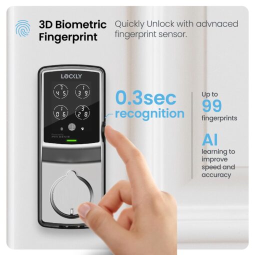 Lockly Secure Pro Bluetooth Smart Door Lock, Keyless Entry with PIN Genie® Digital Keypad, 3D Biometric Fingerprint Sensor Front Door Lock Deadbolt, Voice Control & Auto Lock - Deadbolt Edition - Image 7