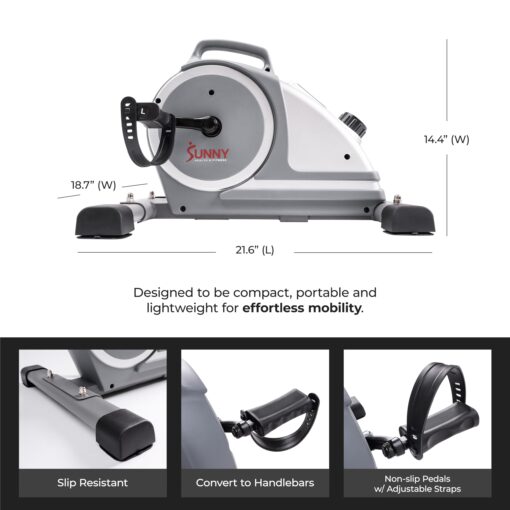 Sunny Health & Fitness Magnetic Under Desk Mini Exercise Cycle Bike, Dual Function Pedal Exerciser with Digital Monitor and Carrying Handle – SF-B020026 - Image 2