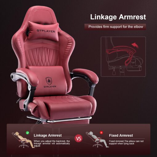 GTPLAYER Gaming Chair, Computer Chair with Footrest and Bluetooth Speakers, High Back Ergonomic Music Game Chair, Reclining Game Chair with Linkage Armrests for Adults and Kids (WineRed) - Image 7