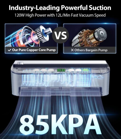 Vacuum Sealer Machine, Beelicious 85KPA Fully Automatic 8-IN-1 Food Sealer with Bags Storage, Build-in Cutter, Moist Mode and Air Suction Hose | Digital Countdown | Sous Vide - Image 5