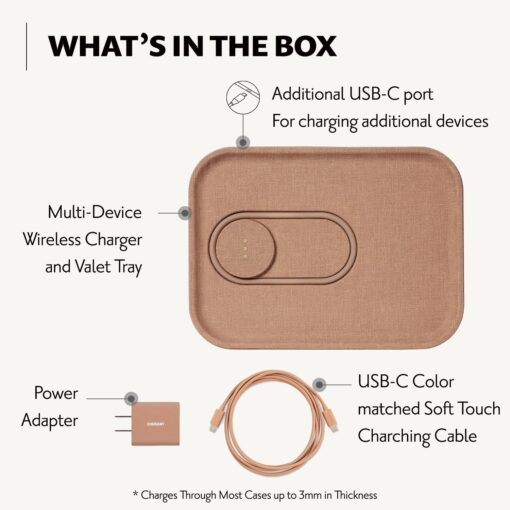 COURANT MAG:3 Charger and Tray - Belgian Linen, Multi-Device Charger Compatible with MagSafe iPhones 16, 15, 14, 13, 12 or Wireless AirPod Cases (Camel) - Image 3
