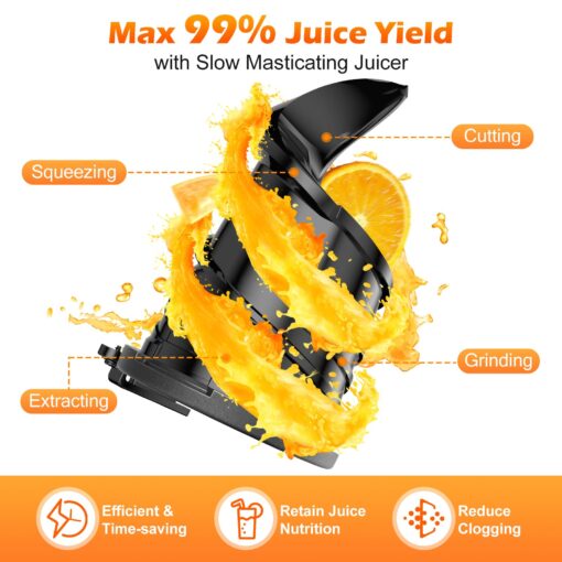 Cold Press Juicer, 6.1" Extra Large Feed Chute Juicer Machines for Whole Vegetables and Fruits, 350W Slow Masticating Juicer Machines Easy to Clean, High Juice Yield (Titanium Gray) - Image 6