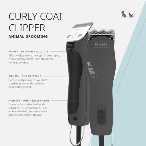 Wahl Pro Animal Curly Coat - KM 2-Speed Pro Clipper - Cat & Dog Grooming Clipper for Pet Care - Includes 2 Stainless Steel Guide Combs - Gunmetal - Image 6