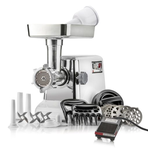 STX International Turboforce 3000 Series 6-in-1 Electric Meat Grinder | 3000W Max | 3-Speed | Foot Pedal | 5 Grinding Die | 3 Stainless Steel Blades | Sausage Stuffer | Kubbe Maker & More Included