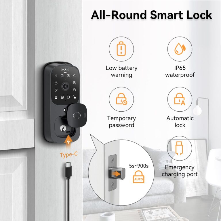 Video Smart Lock with Doorbell, 6 in 1 Keyless Entry Door Lock, Built-in WiFi Camera Deadbolt Lock for Front Door, Fingerprint, Keypad Code, App Control, Voice Control, Auto Lock, IP65, Video Calling - Image 5
