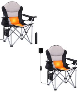 CDEN Heated Camping Chair, Outdoor Heated Camping Chair, Heated Lawn Chairs, Camping Chair, Folding Chair, 10000mAh Power Bank, Thick Padding, Heavy Duty, Cooler Bag, armrest, Carry Bag (2 Pack)
