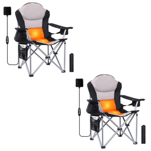 CDEN Heated Camping Chair, Outdoor Heated Camping Chair, Heated Lawn Chairs, Camping Chair, Folding Chair, 10000mAh Power Bank, Thick Padding, Heavy Duty, Cooler Bag, armrest, Carry Bag (2 Pack)
