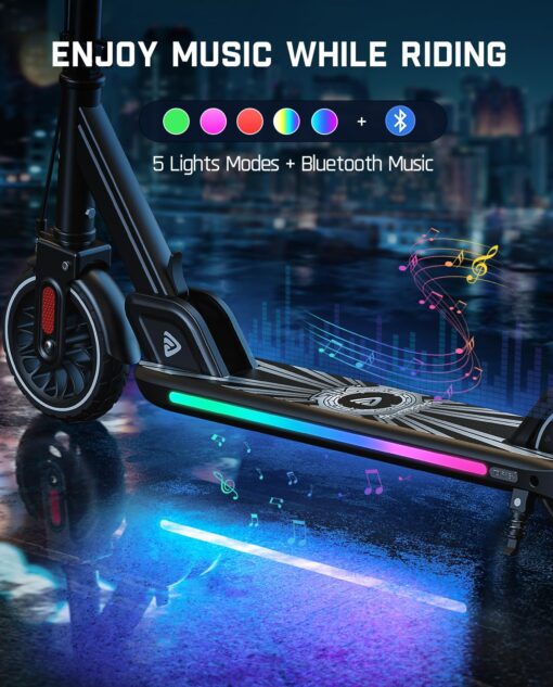 FanttikRide T9 Apex Electric Scooter for Kids 4.3-5.6 ft,200 W Motor, LED Colorful Lights with Bluetooth Music Speaker, 7/10/12 MPH Digital Display, Adjustable Height, Foldable, Up to 40 mins,Black - Image 9