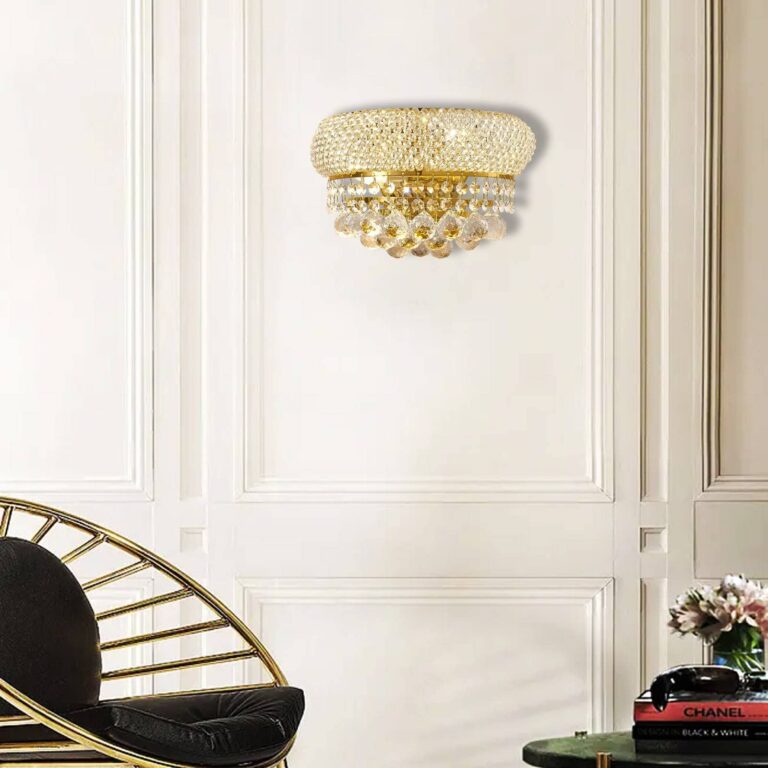 BEIRIO 2-Lights Golden Finish Classic Empire Style K9 Crystal Ball Wall Sconce Light for Living Room Foyer Dining Room Hallway Bedroom (12×6 inch) New Packaging Easy to Install - Image 5