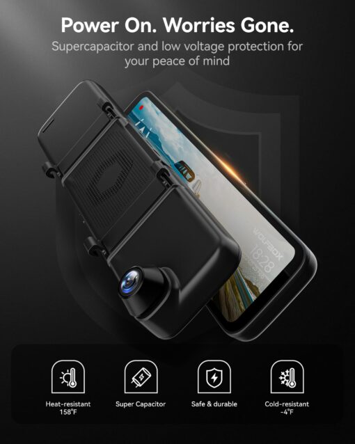 WOLFBOX G890 12" 3 Channel Mirror Dash Cam, 2K Triple Rear View Mirror Camera, 4K Dash Cam Mirror Front and Rear with Hardwire Kit, Touch Screen Backup Camera with Motion Detection, GPS & 64GB Card - Image 2