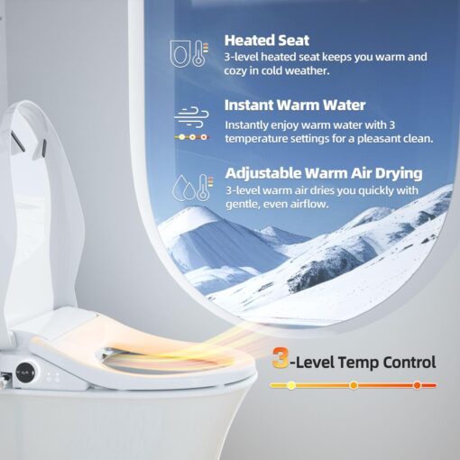 Bidet Toilet Seat Elongated, Smart Heated Toilet Seat, Instant Warm Water & Dryer, Feminine & Rear Wash, Self-Clean Nozzle, Slow Close Lid, Child/ECO/Silent Mode - Image 6