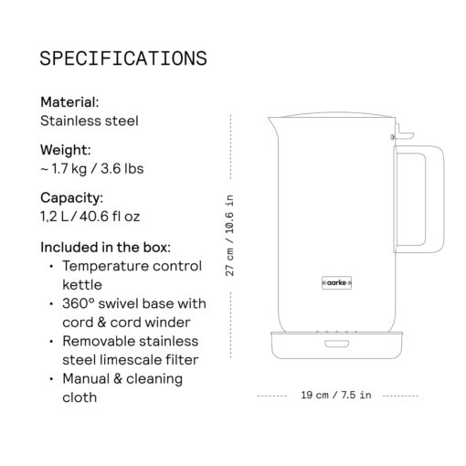 Aarke Kettle | Stainless Steel Hot Water Kettle | 360° Swivel Base | 1.2L / 5 Cups - Steel - Image 2