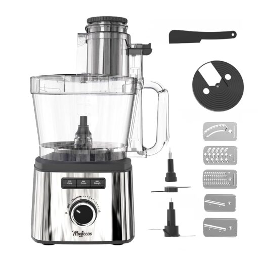 Magiccos 14-Cup Lemon Slicer Food-Processor - Large Feed Chute, 13 Speeds & Pulse, 3 Programs，Cheese Shredding, Cutting Fries, Meat Chopping, Shredding and Slicing, Mixing and Doughing, for Home Use