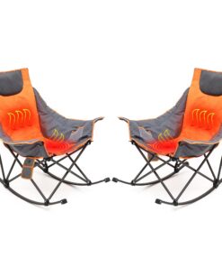 SUNNYFEEL Oversized Heated Camping Chair 2 Pack, Folding Rocking Camping Chairs with Luxury Padded Recliner,Carry Bag, 500 LBS Heavy Duty for Lawn/Outdoor/Picnic/Patio, Portable Rocker Camp Chair