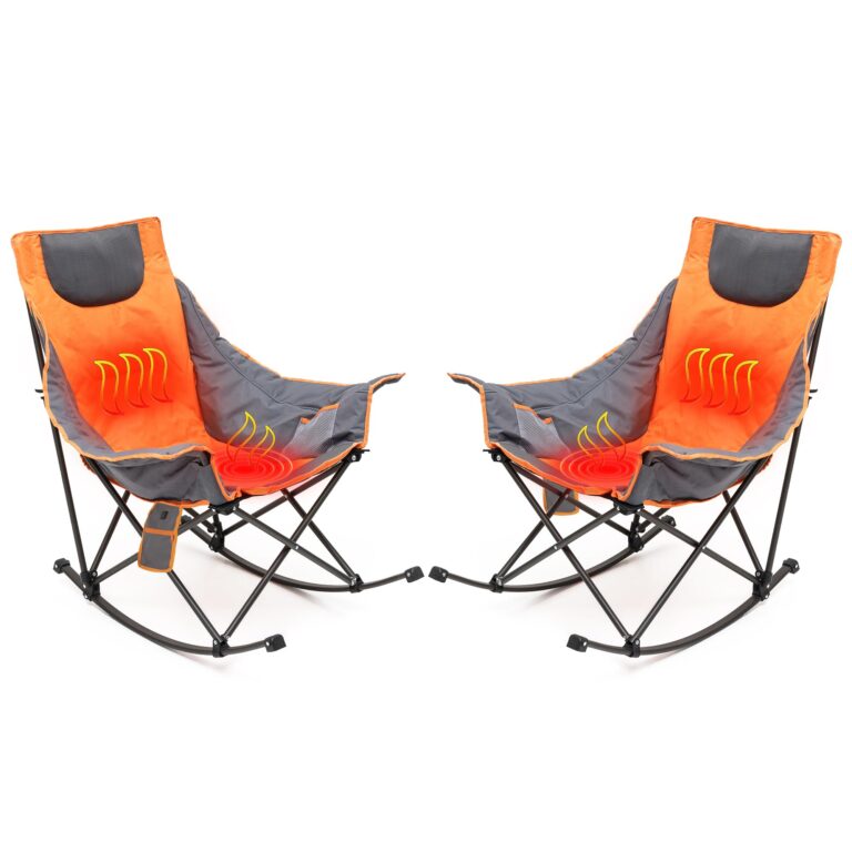 SUNNYFEEL Oversized Heated Camping Chair 2 Pack, Folding Rocking Camping Chairs with Luxury Padded Recliner,Carry Bag, 500 LBS Heavy Duty for Lawn/Outdoor/Picnic/Patio, Portable Rocker Camp Chair