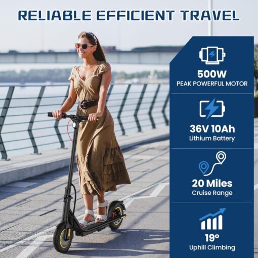 DXH Electric Scooter Adults,10" Tires, E Scooter with 500W Motor,Upto 19MPH & 20Miles, Scooter Electric for Adults with Dual Braking Safe System, Folding Electric Scooter with APP - Image 8