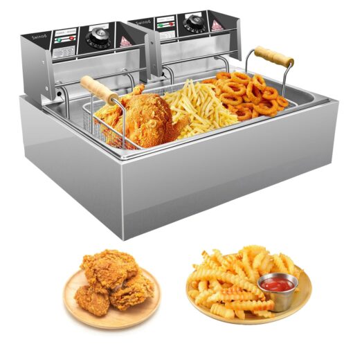 Commercial Deep Fryer with Baskets, 3400W 12.7QT/12L Thickened Stainless Steel Countertop Electric Oil Fryer, Large Capacity with Temperature Control (12L Pro)
