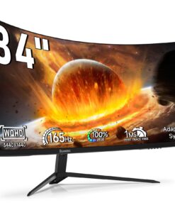 memzuoix 34 Inch Curved Gaming Monitor - Ultra Wide QHD 1440p 165Hz, 100% sRGB, 1ms Response, FreeSync, HDMI/DP, Built - in Speakers, 1500R WQHD 3440x1440 with Back RGB Lights (Black)​