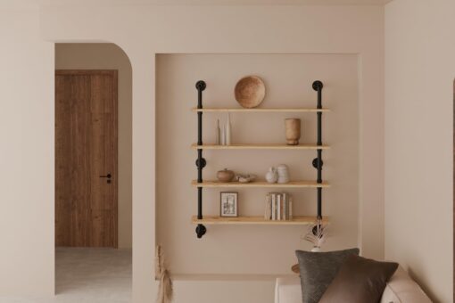 ROGMARS Industrial Pipe Wall Shelves Shelving with Real Wood Plank,48 Inches Floating Shelf for Wall Farmhouse Book Shelves Dark Brown 4 Tier for Kitchen,Living Room Decor and Bar Shelving - Image 2