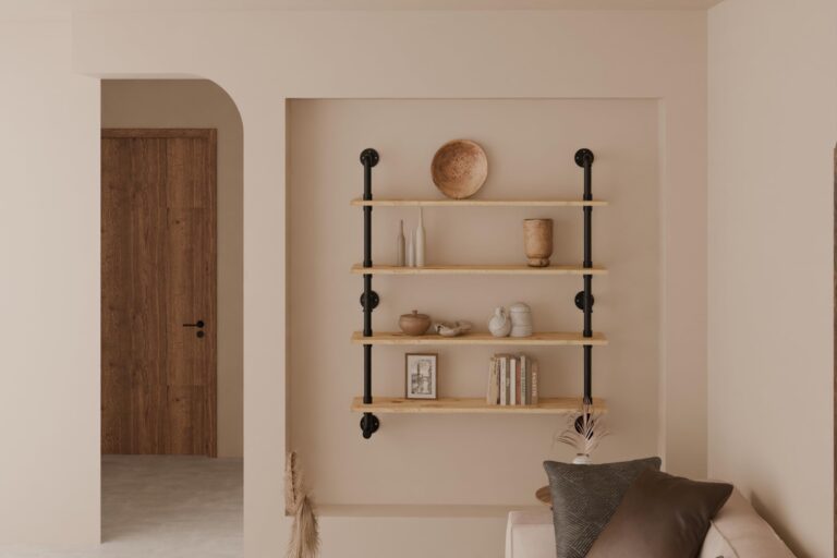 ROGMARS Industrial Pipe Wall Shelves Shelving with Real Wood Plank,48 Inches Floating Shelf for Wall Farmhouse Book Shelves Dark Brown 4 Tier for Kitchen,Living Room Decor and Bar Shelving - Image 2