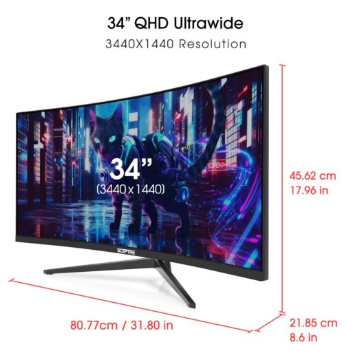 Sceptre 34-Inch Curved Ultrawide WQHD Monitor 3440 x 1440 R1500 up to 165Hz DisplayPort x2 99% sRGB 1ms Picture by Picture, Machine Black 2023 (C345B-QUT168) - Image 8