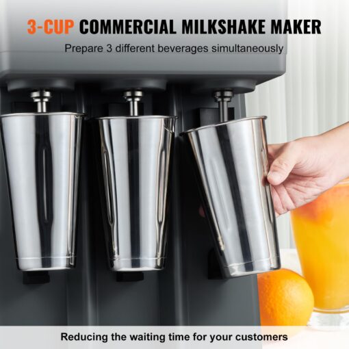 VEVOR Milkshake Maker, 375W x 3 Electric Milkshake Machine, Triple Heads Drink Mixer Blender Machine, 3-Speed Milkshake Mixer with 3 x 820 ml Stainless Steel Cups, for Commercial and Home - Image 9