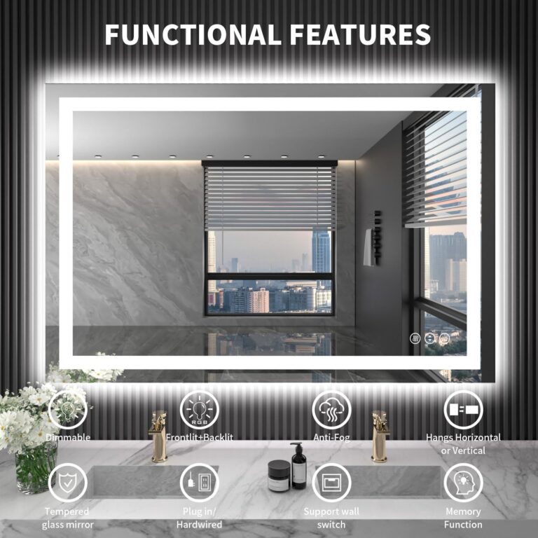 LOAAO 40X32 LED Bathroom Mirror with Lights, Anti-Fog, Dimmable, Backlit + Front Lit, Lighted Bathroom Vanity Mirror for Wall, Memory Function, Waterproof, Tempered Glass - Image 2
