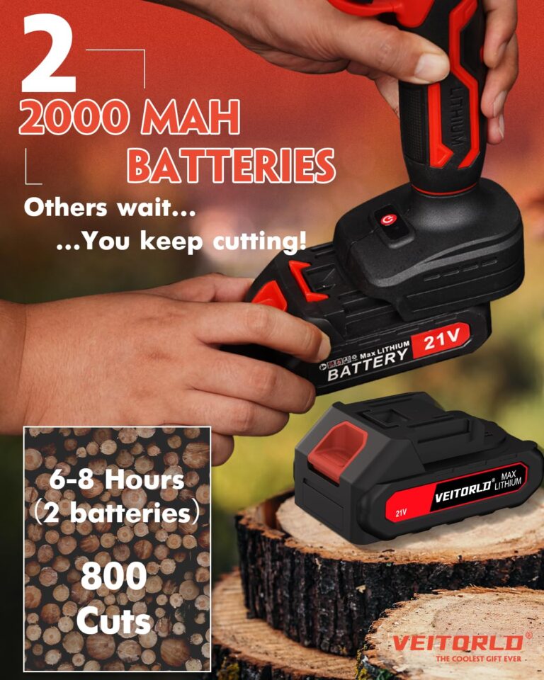 VEITORLD 2-IN-1 Cordless Electric Pole Pruning Shears, 15ft Reach, 1.2" Cutting Diameter, Battery Powered with 2x 2000mAh, Brushless Motor for Efficient Garden Tree Trimming, Branch Cutting（Red） - Image 4