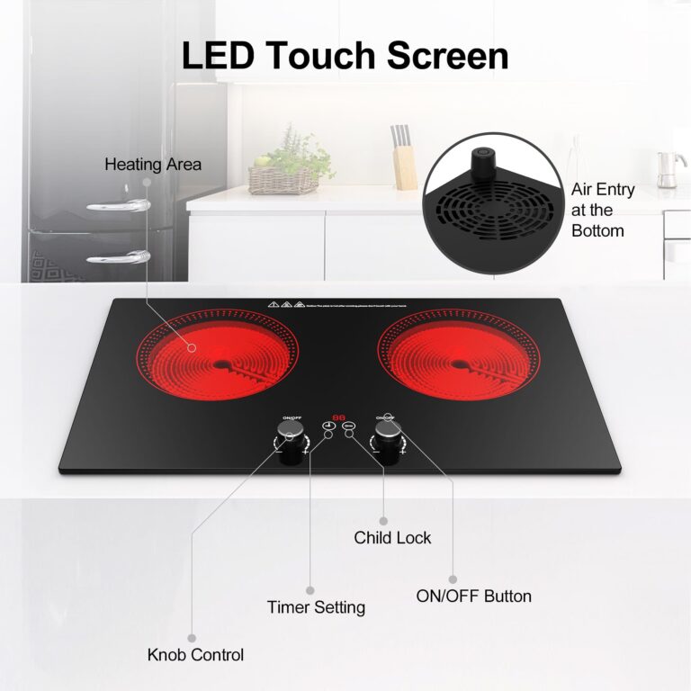 Electric Cooktop,110V 2400W Electric Stove Top with LCD Touch and Knob Control,Built-in and Countertop 2 Burner Electric Cooktop with 11 Power Levels, Kids Lock & Timer,Overheat Protection. - Image 2