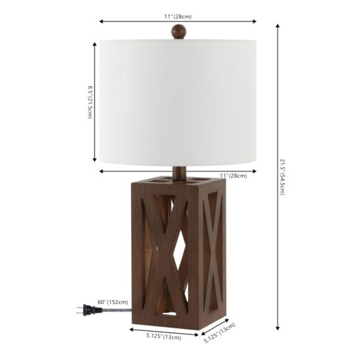 JONATHAN Y JYL1062A-SET2 Stewart 21.5" Wood LED Table Lamp Farmhouse, French Country, Rustic, Bohemian, Bedroom, Living Room, Office, College, Bookcase, Brown (Set of 2) - Image 4