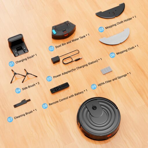 Robot Vacuum and Mop Combo 2 in 1 Mopping Robot Vacuum Cleaner with Schedule WiFi/Alexa/App Smart Self-Charging Robotic Vacuum Ultra-Slim Quiet Tangle-Free Ideal for Hard Floor Pet Hair Carpet-650mL - Image 2