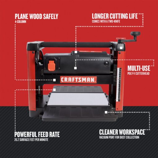 CRAFTSMAN Planer, 15 Amp, For Benchtops, Two Knife Solid Steel Cutter Head (CMEW320) - Image 9
