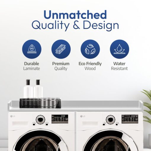 OfficeSimpli Washer Dryer Countertop, Made in USA, Non-Slip Pads, Easy Clean, Laundry Room Essentials and Decor, Washer Dryer Wood Top for Organization (Glacier White, Standard (27.5" x 54")) - Image 7