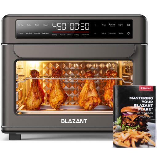 Large Capacity Toaster Oven Countertop, Dishwasher Safe Detachable Panel, 26QT Air Fryer Toaster Oven Combo, with Drumstick Grill, Air Fry, Crisp, Bake, Toast, Bagel, Pizza, Broil, Defrost, BLAZANT