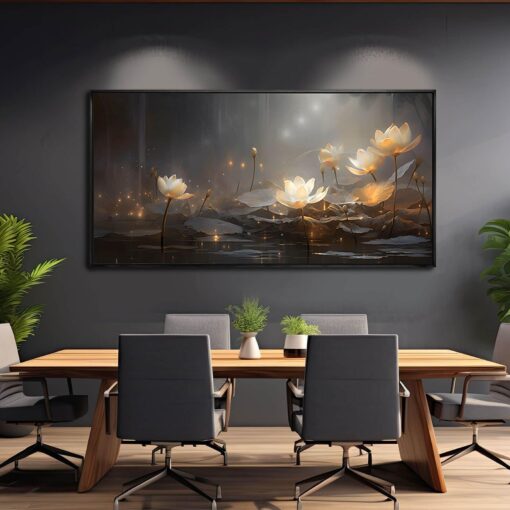 SDYA White Floral Wall Decor Gold Botanical Canvas Paintings Modern Artwork for Living Room Bedroom Office Home Decor 29"x58" - Image 3